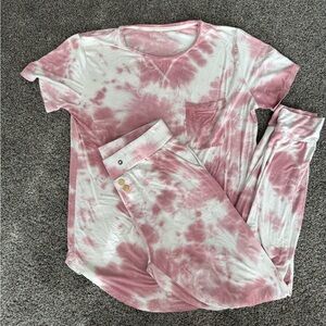Lates By Kate Women’s S Pink Tie Dye Jam Set Jogger Pajamas Missing Drawstring